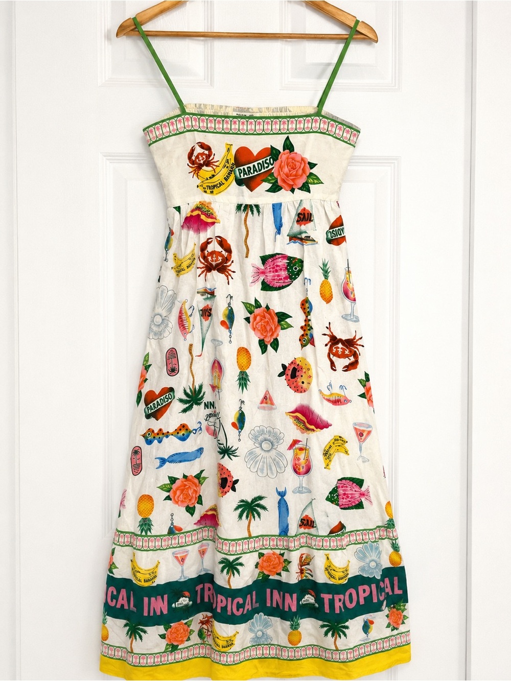 BNWT RACHEL ZOE Tropical Summer Vacation Spaghetti Strap Dress Women's Size L - Picture 1 of 4